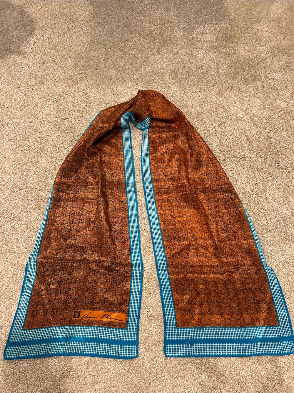 Vintage Anne Klein Geometric Plaid Silk Scarf
